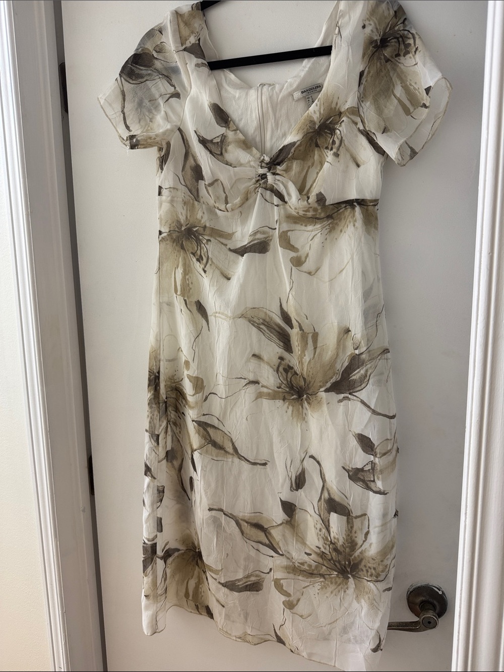 Floral Ivory V-Neck Short-Sleeve Day Dress